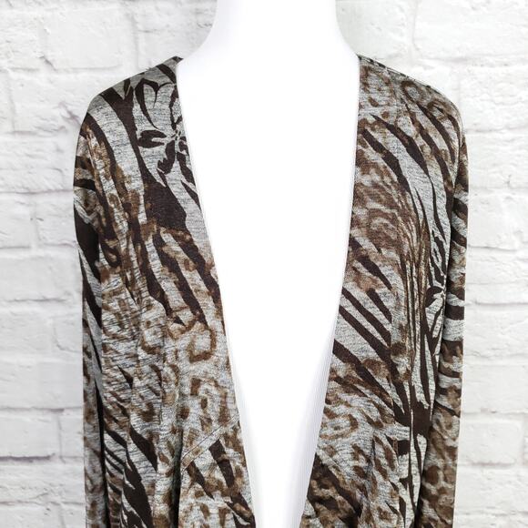 Chico's Easywear Sz 3 Brown Gray Shimmery Animal Print Jacket Chicos XL 16 - Picture 2 of 14